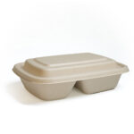 ECO Bagasse Rect 2 Compartment + bagasse Lid